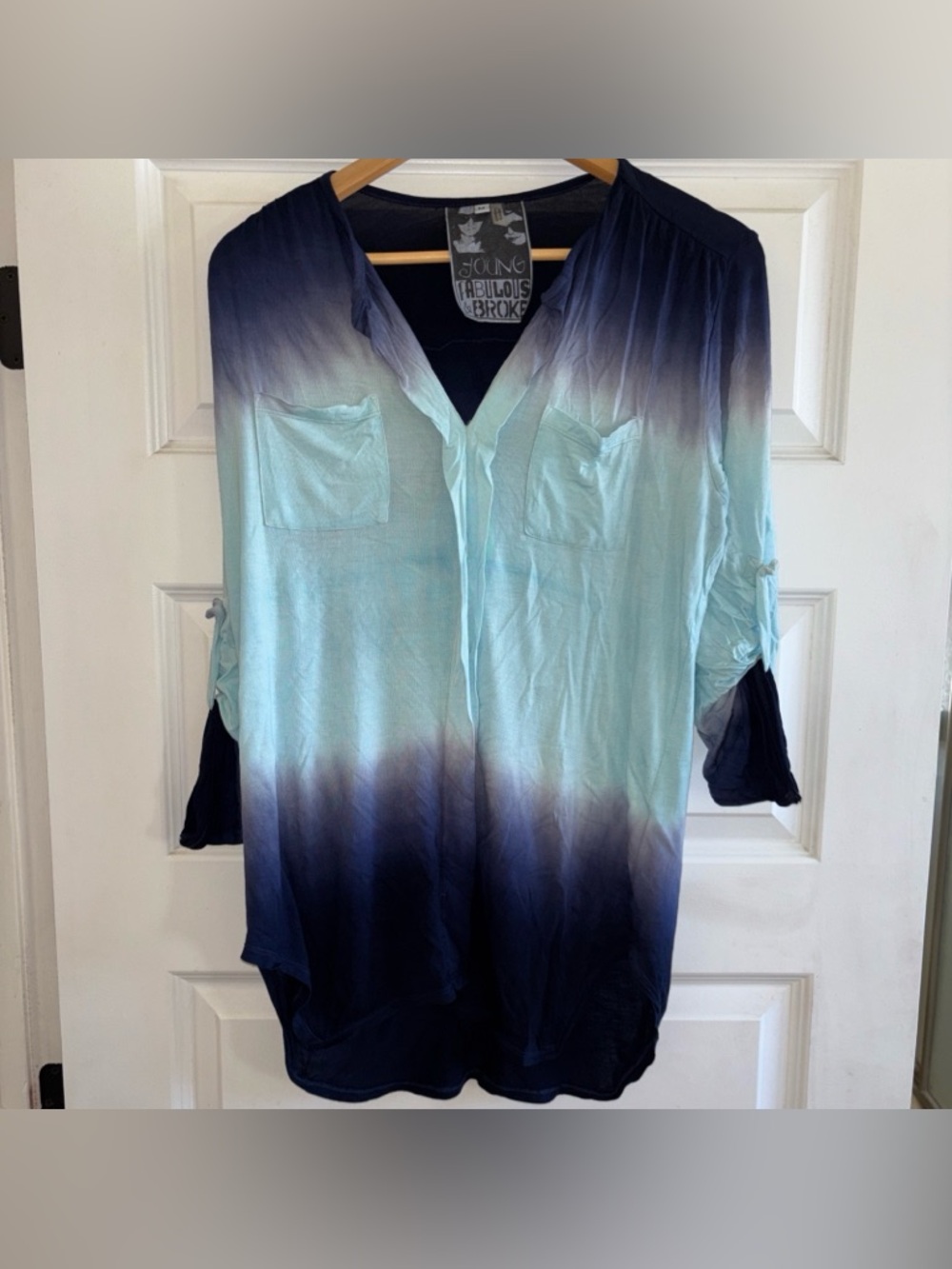 Young Fabulous & Broke Blue Ombre Dip Dye Tunic Dress Beach Cover Up Women's M